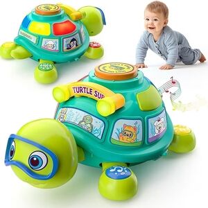 Musical Turtle Tummy Time Crawling Toy for Kids - Green